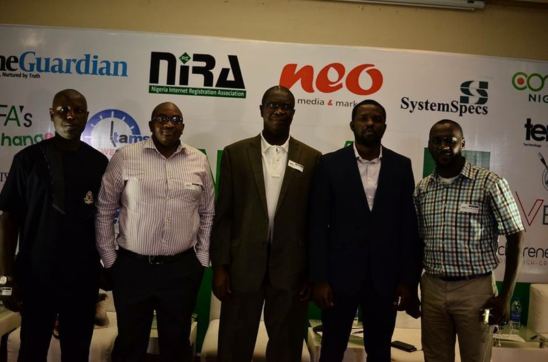 (L-r): Engineer Ifeanyi Ogochukwu, Management & Security Strategist - Debbie Mishael Group; Emeka Okoye; Professor Chukwuma Ozumba, vice chancellor, Universities of Nigeria Nsukka (UNN); Mr. Charles Emembolu, chief executive officer, Crestsage and Uche Aniche, founde, VenueHero, during NITEC 2017 held in Lagos recently.